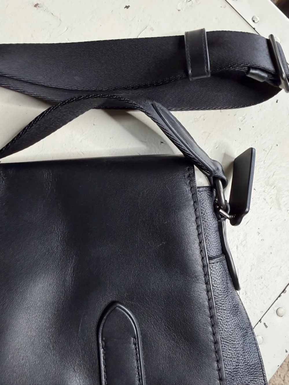 COACH Black‎ Gray Signature Canvas and Leather Messenger Bag Metropolitan Canvas
